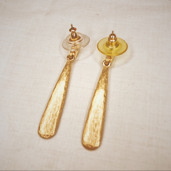 Cream Drop Earrings with Gold Tint Lining - Picture 3 of 5